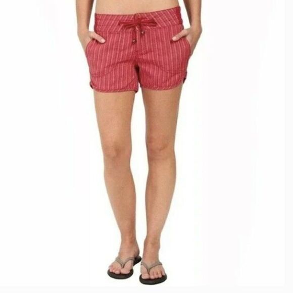Prana Retro Vinia Shorts Sunwashed Red Striped Organic Cotton Hemp Beach 4 - Picture 1 of 6